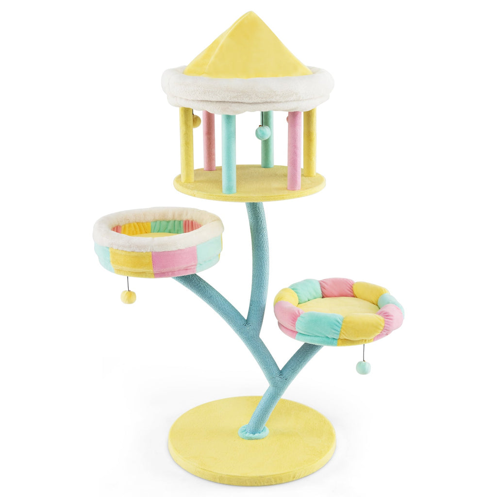 Multi-Layer Cat Tree with 2 Removable Perches Scratching Posts-Color Default Title