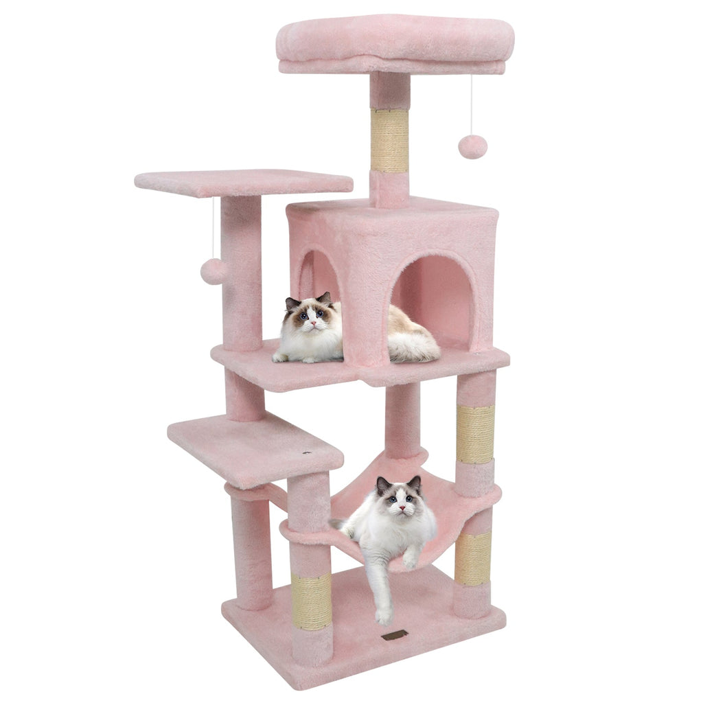Multi-Level Cat Tower with 2-Door Condo and Padded Top Perch Pink