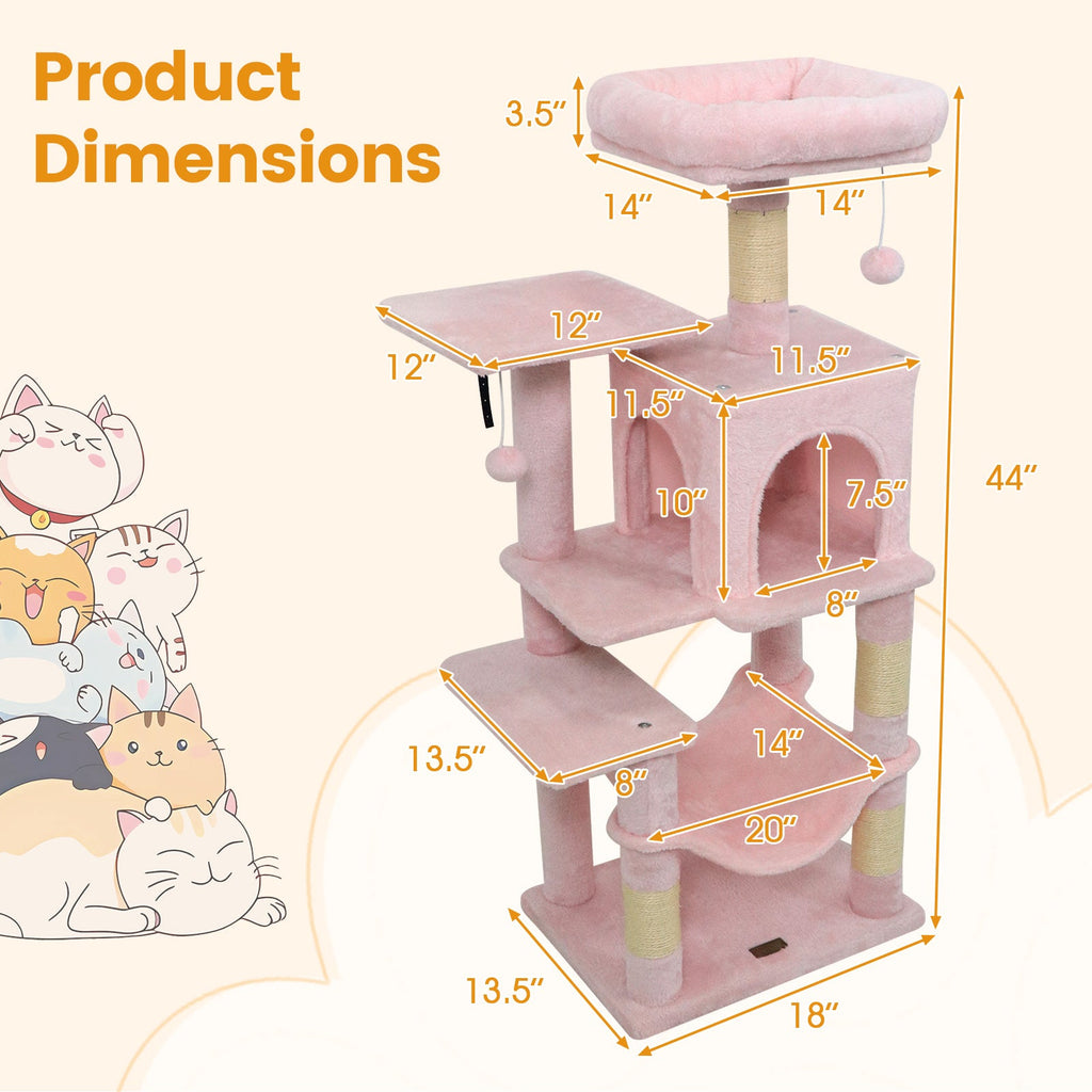 Multi-Level Cat Tower with 2-Door Condo and Padded Top Perch