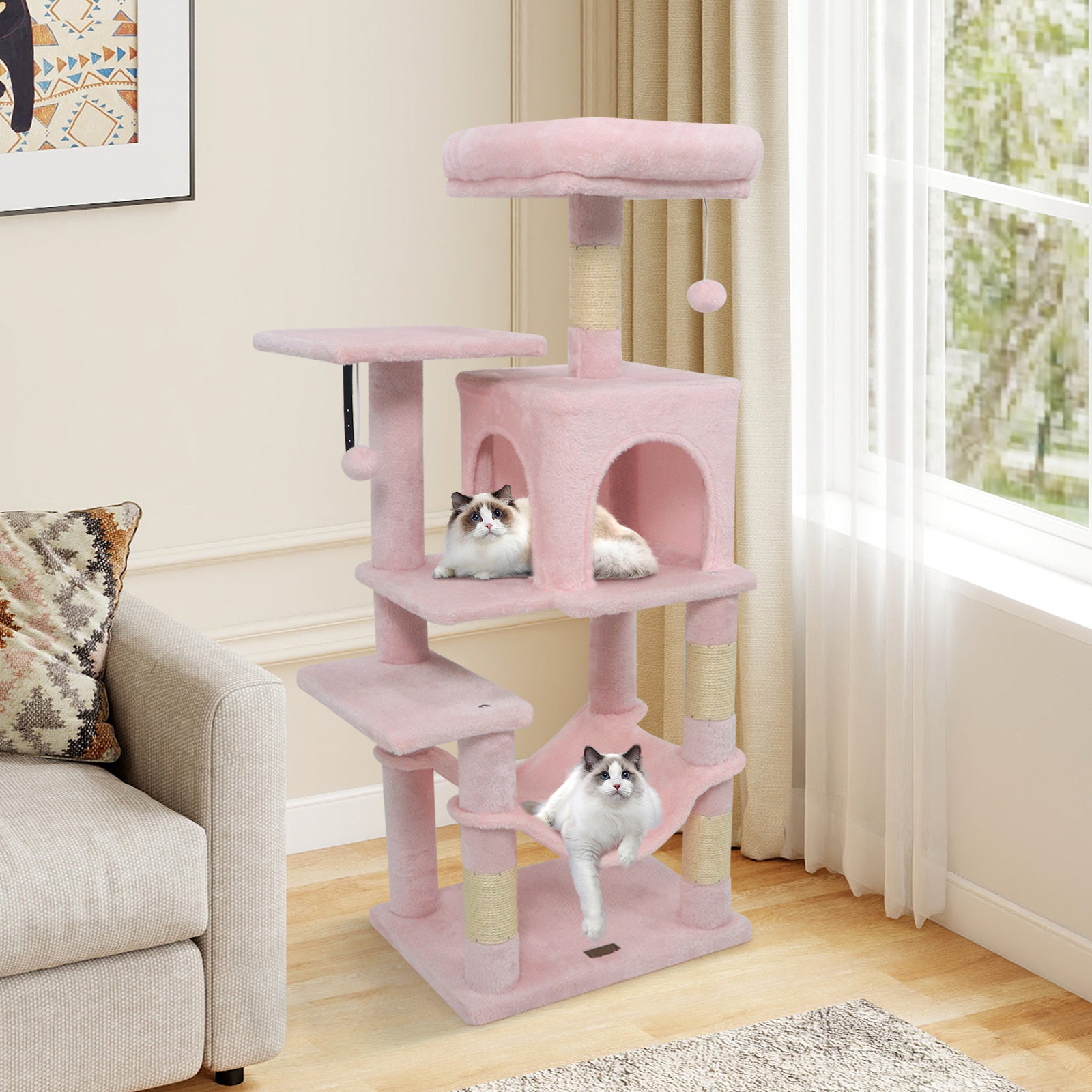 Multi-Level Cat Tower with 2-Door Condo and Padded Top Perch
