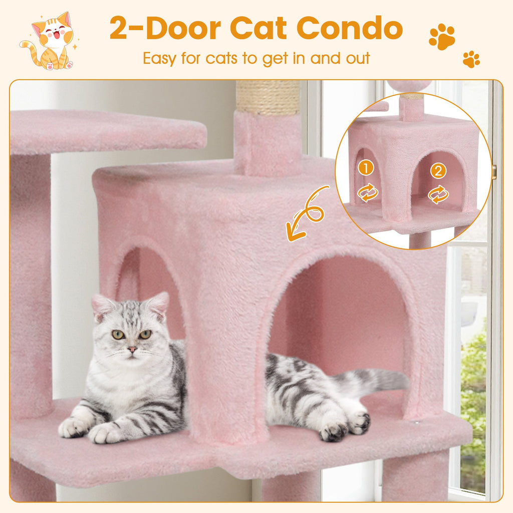 Multi-Level Cat Tower with 2-Door Condo and Padded Top Perch