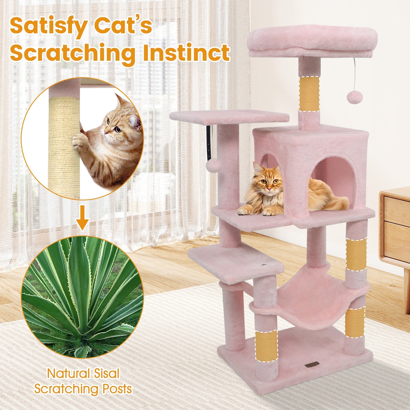 Multi-Level Cat Tower with 2-Door Condo and Padded Top Perch