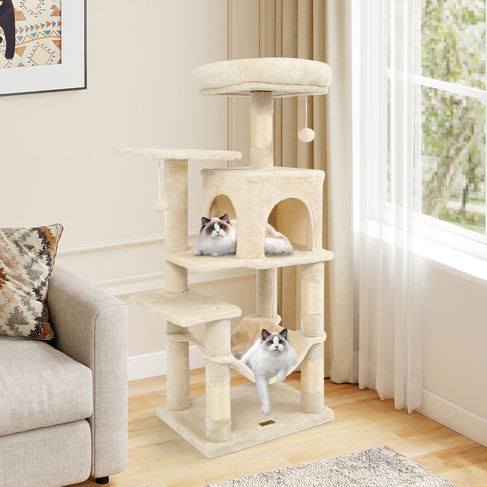 Multi-Level Cat Tower with 2-Door Condo and Padded Top Perch