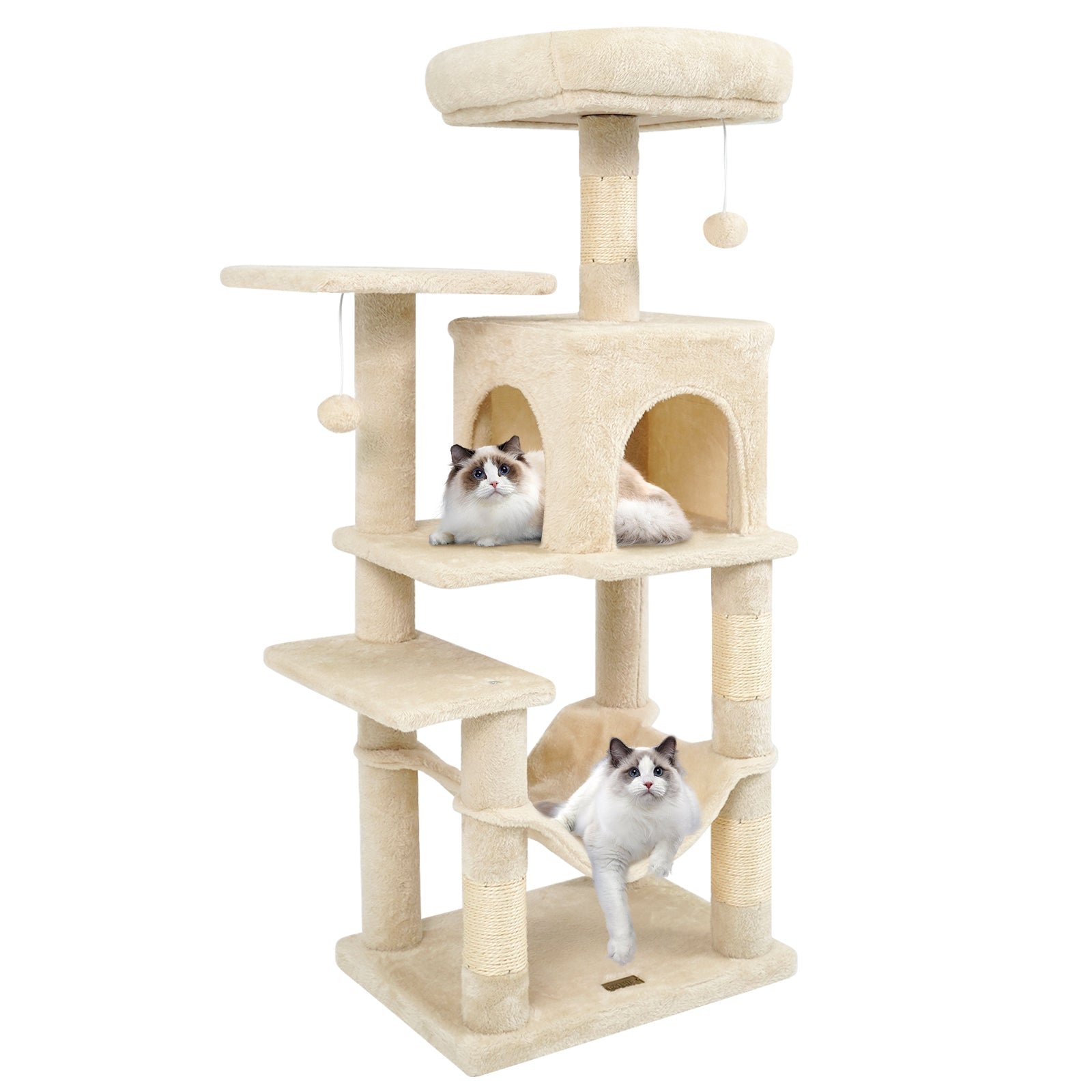Multi-Level Cat Tower with 2-Door Condo and Padded Top Perch Beige