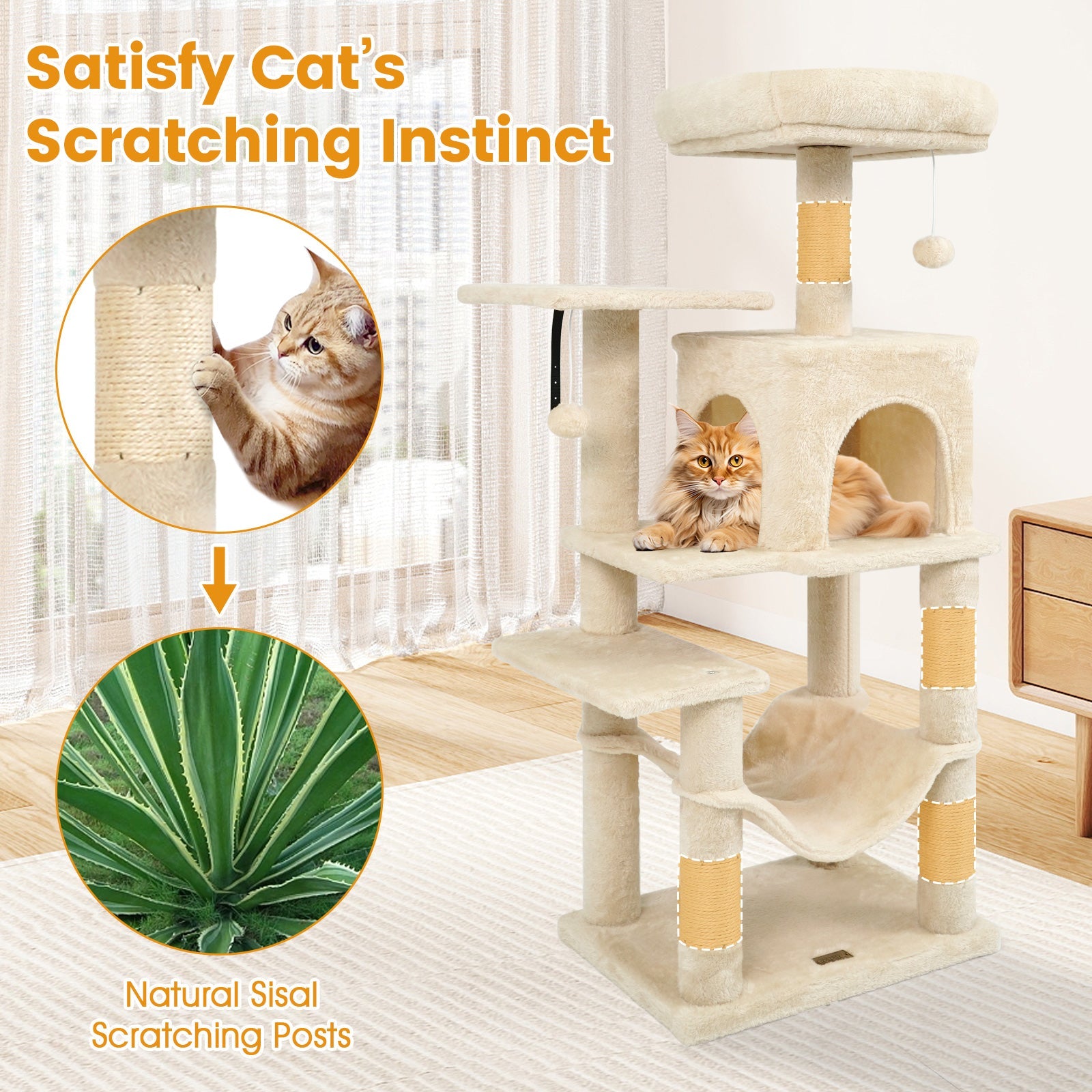 Multi-Level Cat Tower with 2-Door Condo and Padded Top Perch