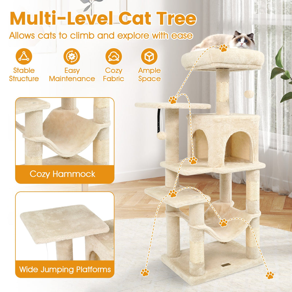 Multi-Level Cat Tower with 2-Door Condo and Padded Top Perch