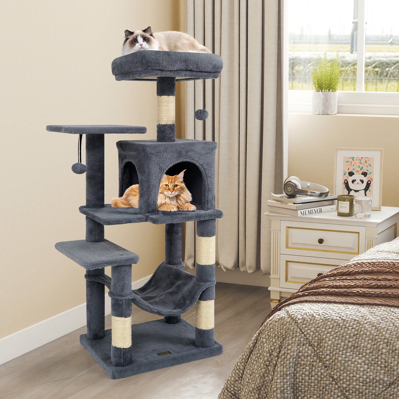 Multi-Level Cat Tower with 2-Door Condo and Padded Top Perch