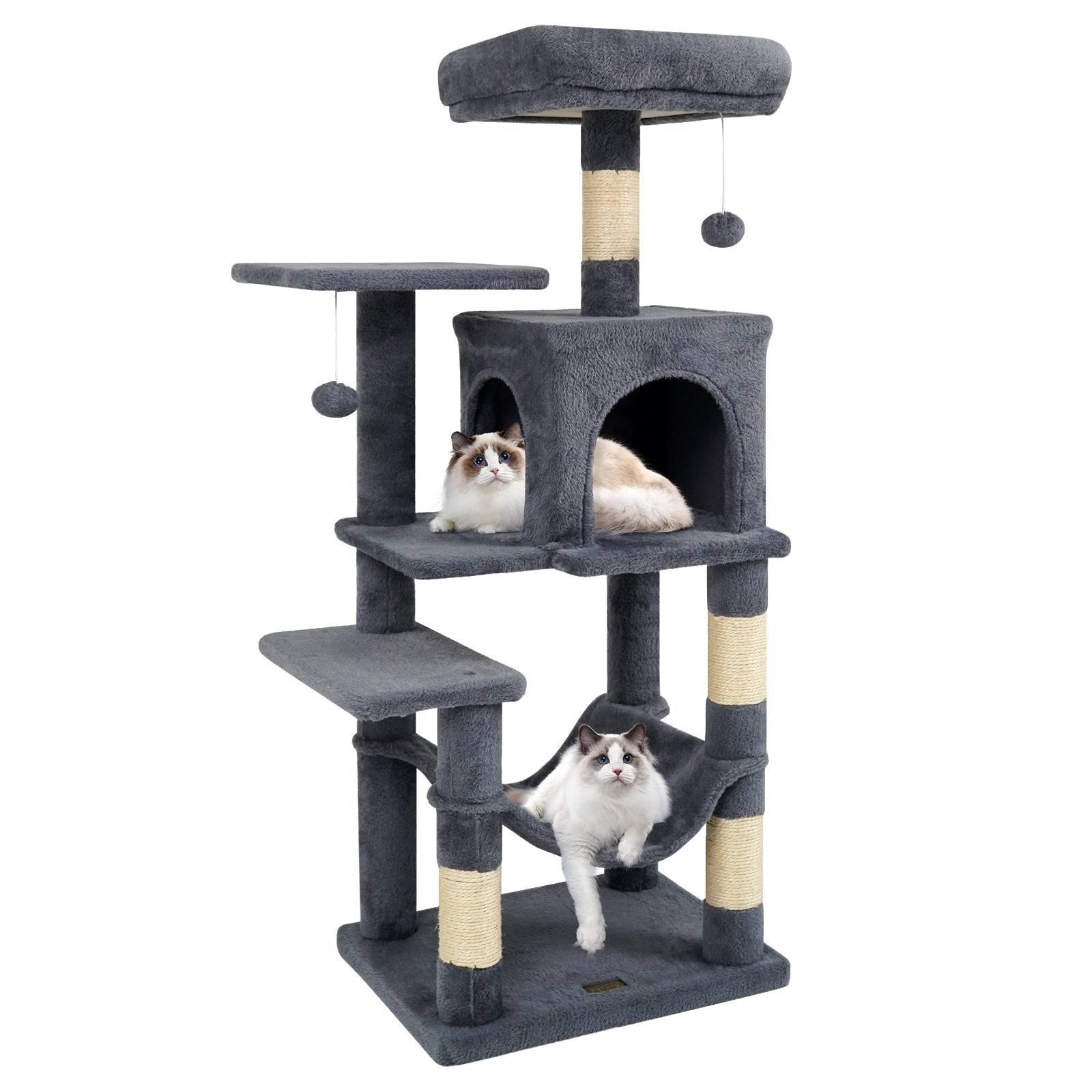 Multi-Level Cat Tower with 2-Door Condo and Padded Top Perch Gray