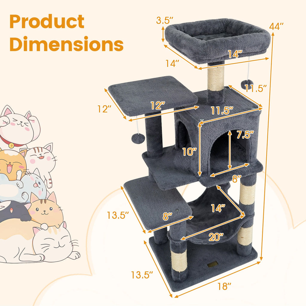 Multi-Level Cat Tower with 2-Door Condo and Padded Top Perch