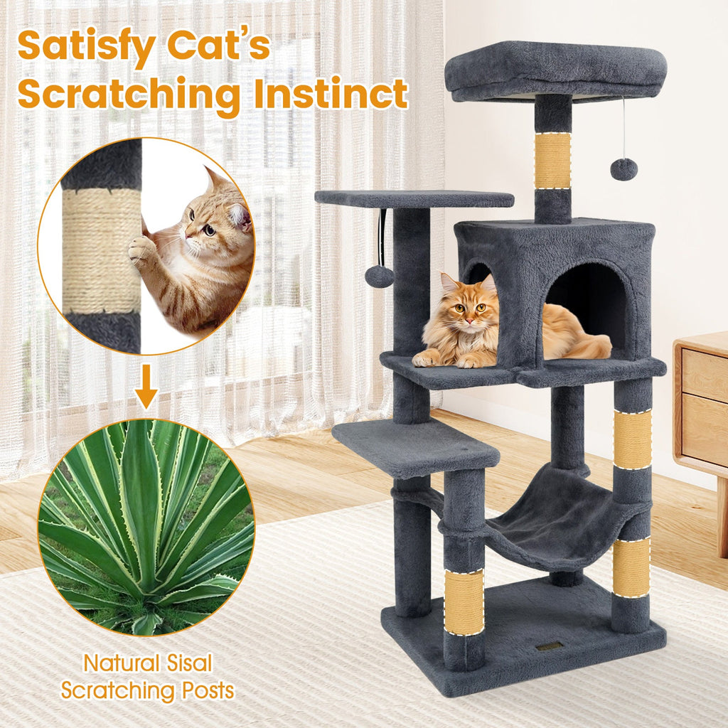 Multi-Level Cat Tower with 2-Door Condo and Padded Top Perch