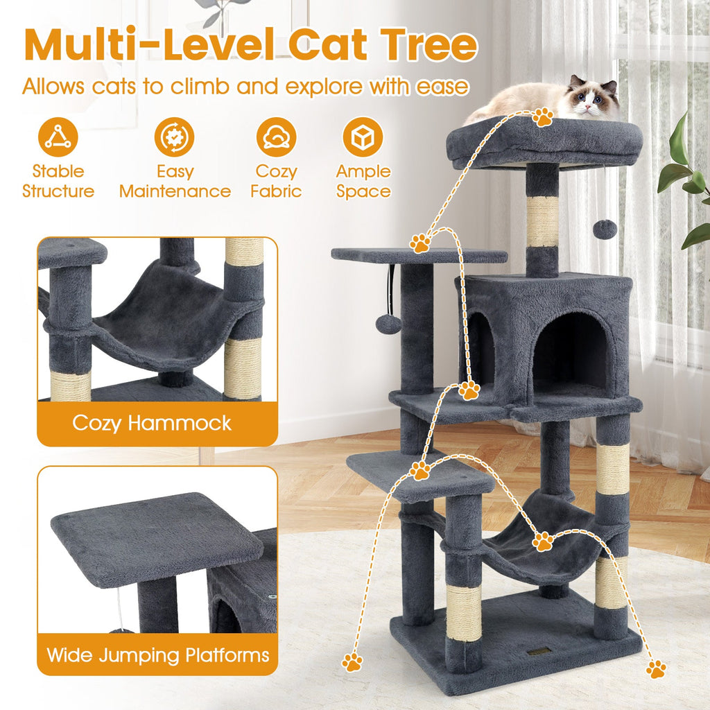 Multi-Level Cat Tower with 2-Door Condo and Padded Top Perch