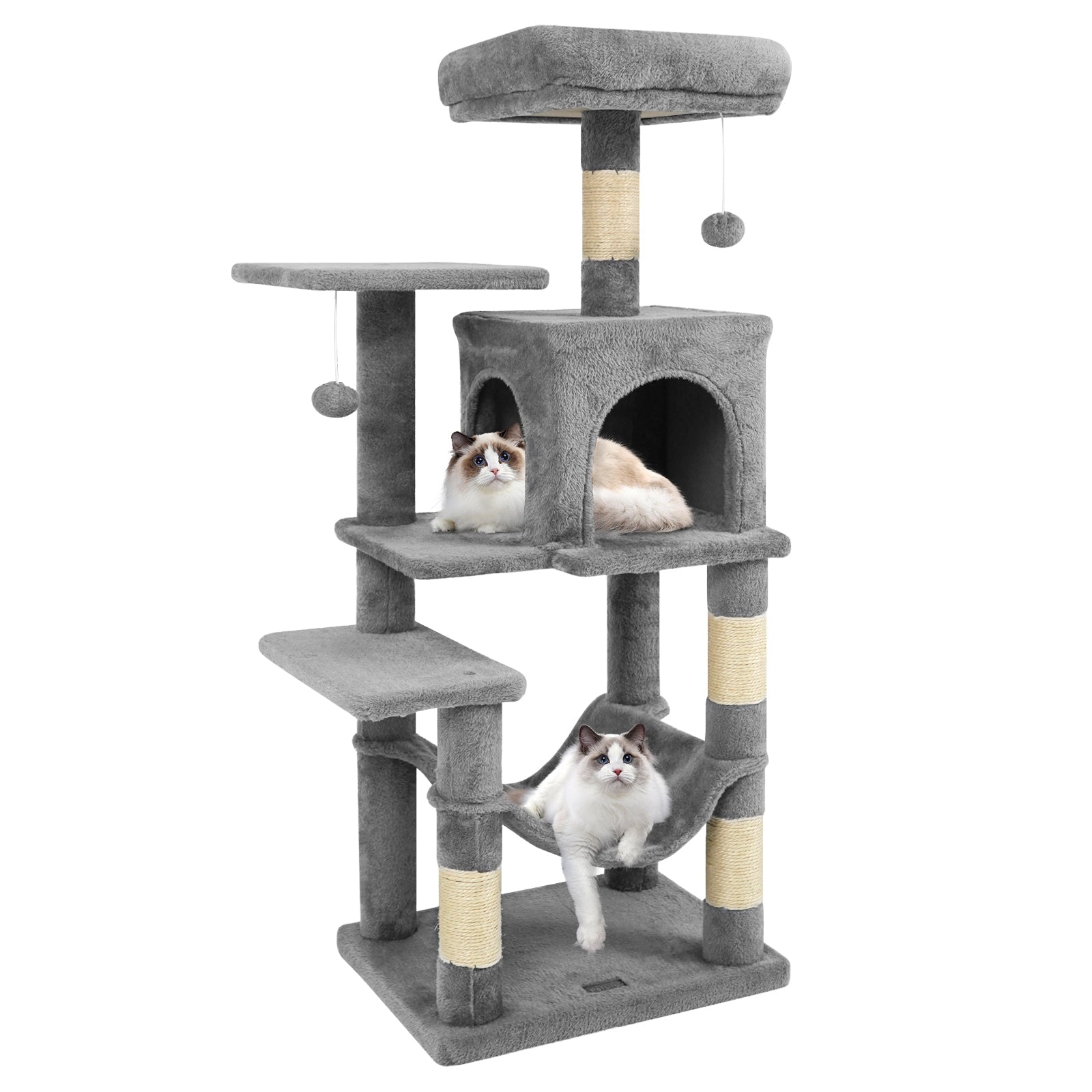 Multi-Level Cat Tower with 2-Door Condo and Padded Top Perch Light Gray