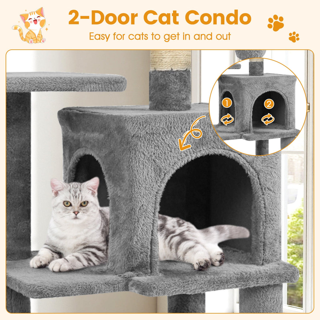 Multi-Level Cat Tower with 2-Door Condo and Padded Top Perch