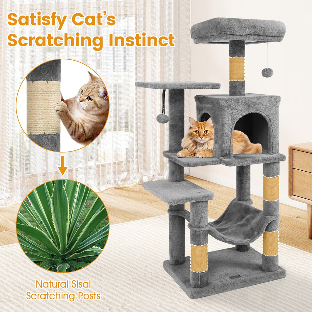 Multi-Level Cat Tower with 2-Door Condo and Padded Top Perch