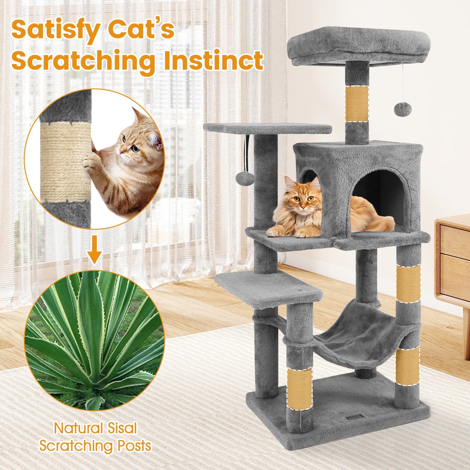 Multi-Level Cat Tower with 2-Door Condo and Padded Top Perch