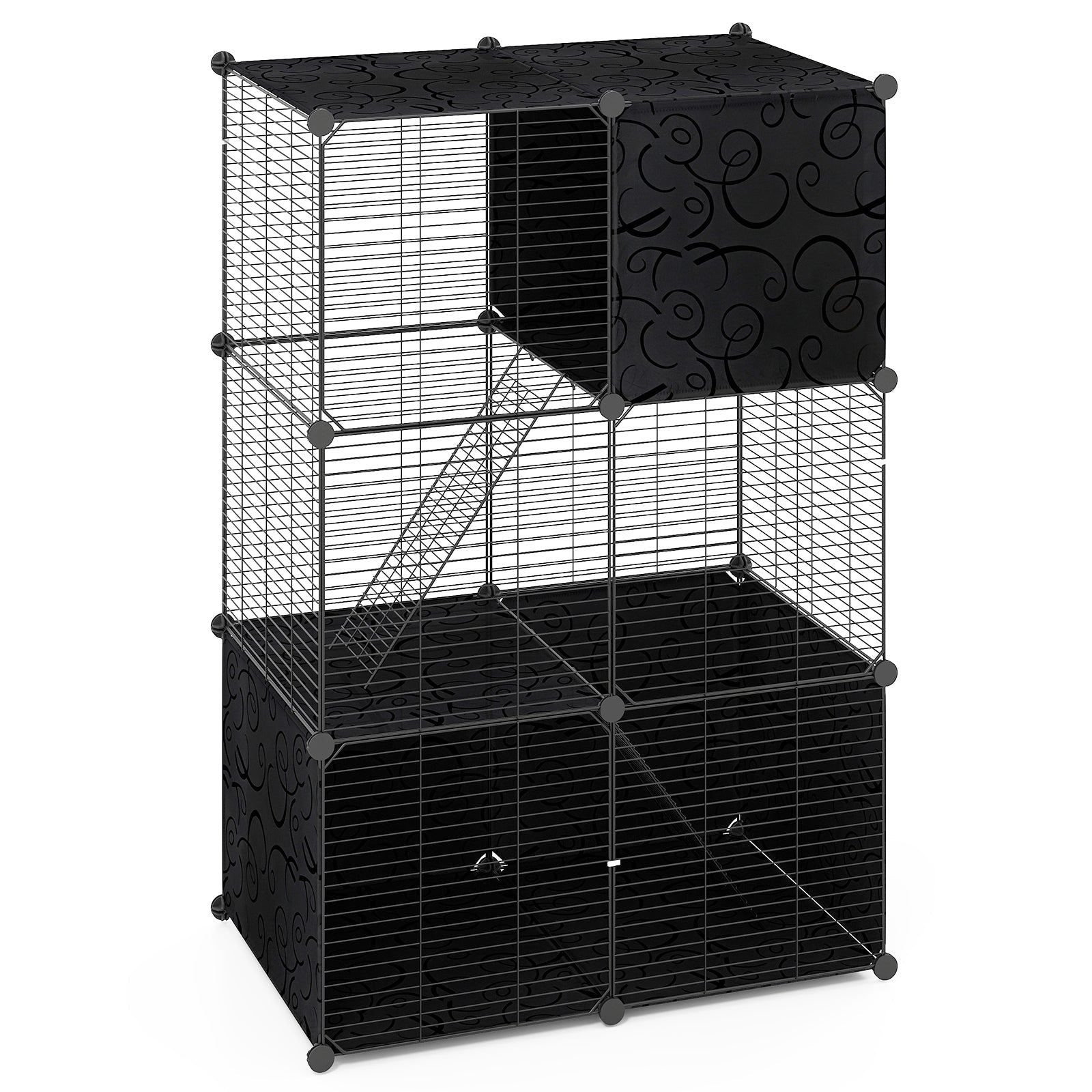 Multi-Level Cat Tower with 2-Door Condo and Hammock-Black Default Title