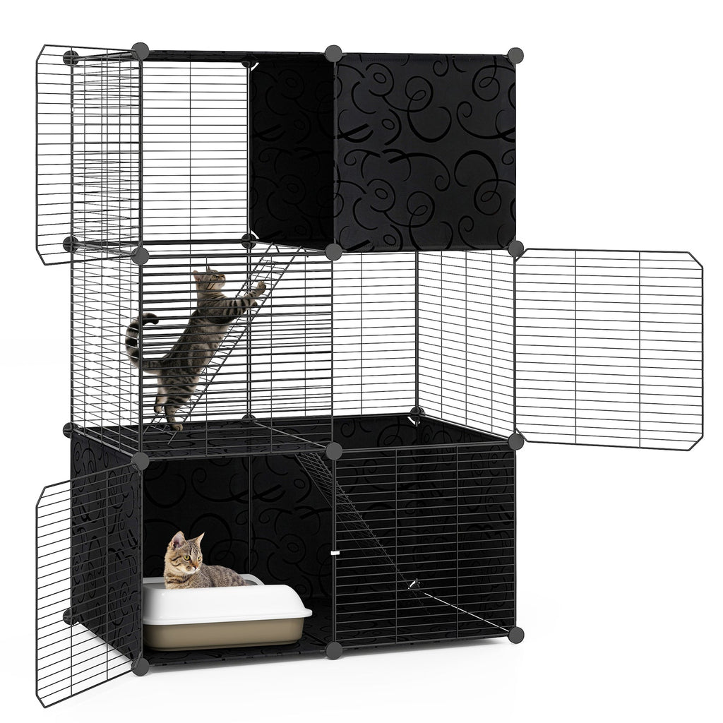 Multi-Level Cat Tower with 2-Door Condo and Hammock-Black