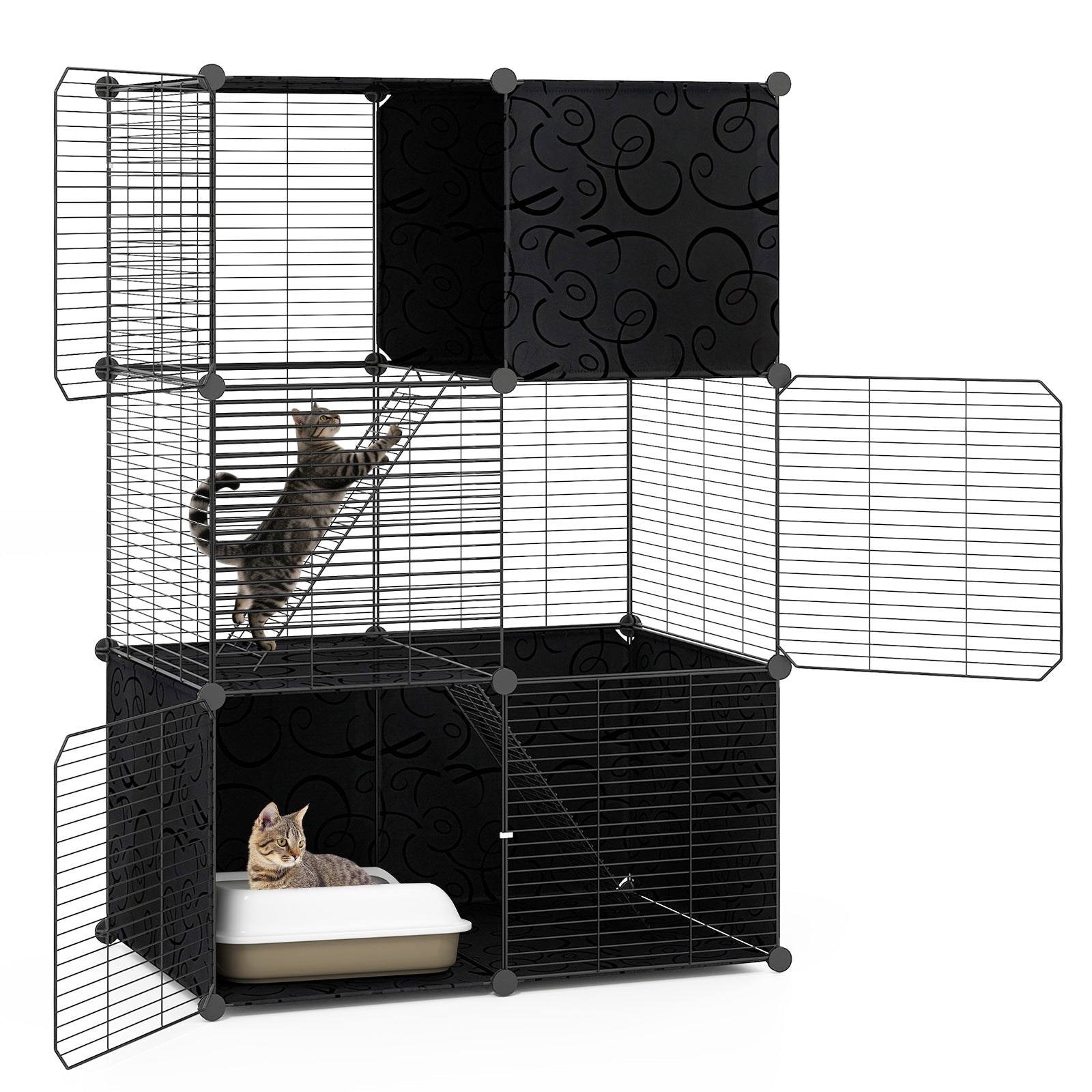 Multi-Level Cat Tower with 2-Door Condo and Hammock-Black