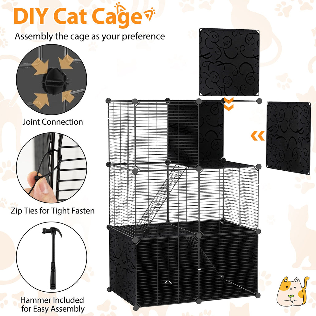 Multi-Level Cat Tower with 2-Door Condo and Hammock-Black