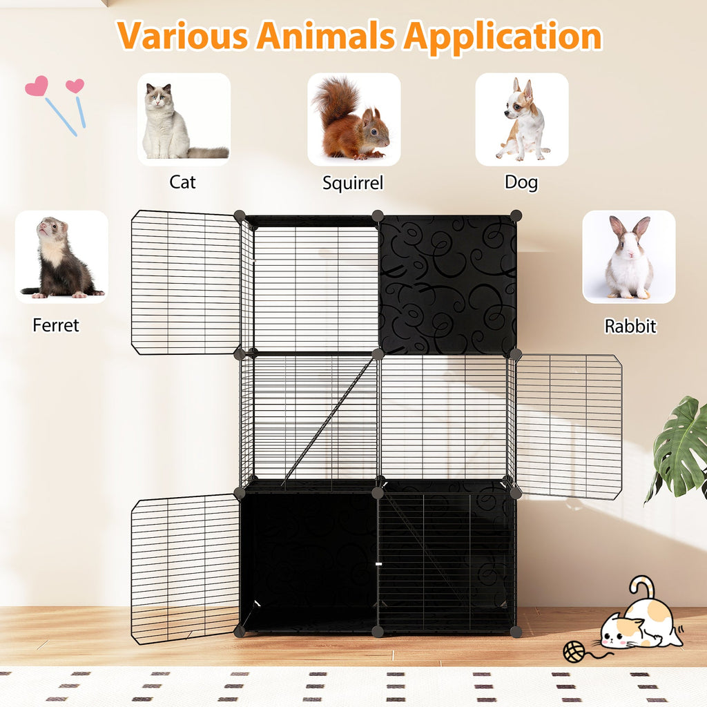 Multi-Level Cat Tower with 2-Door Condo and Hammock-Black