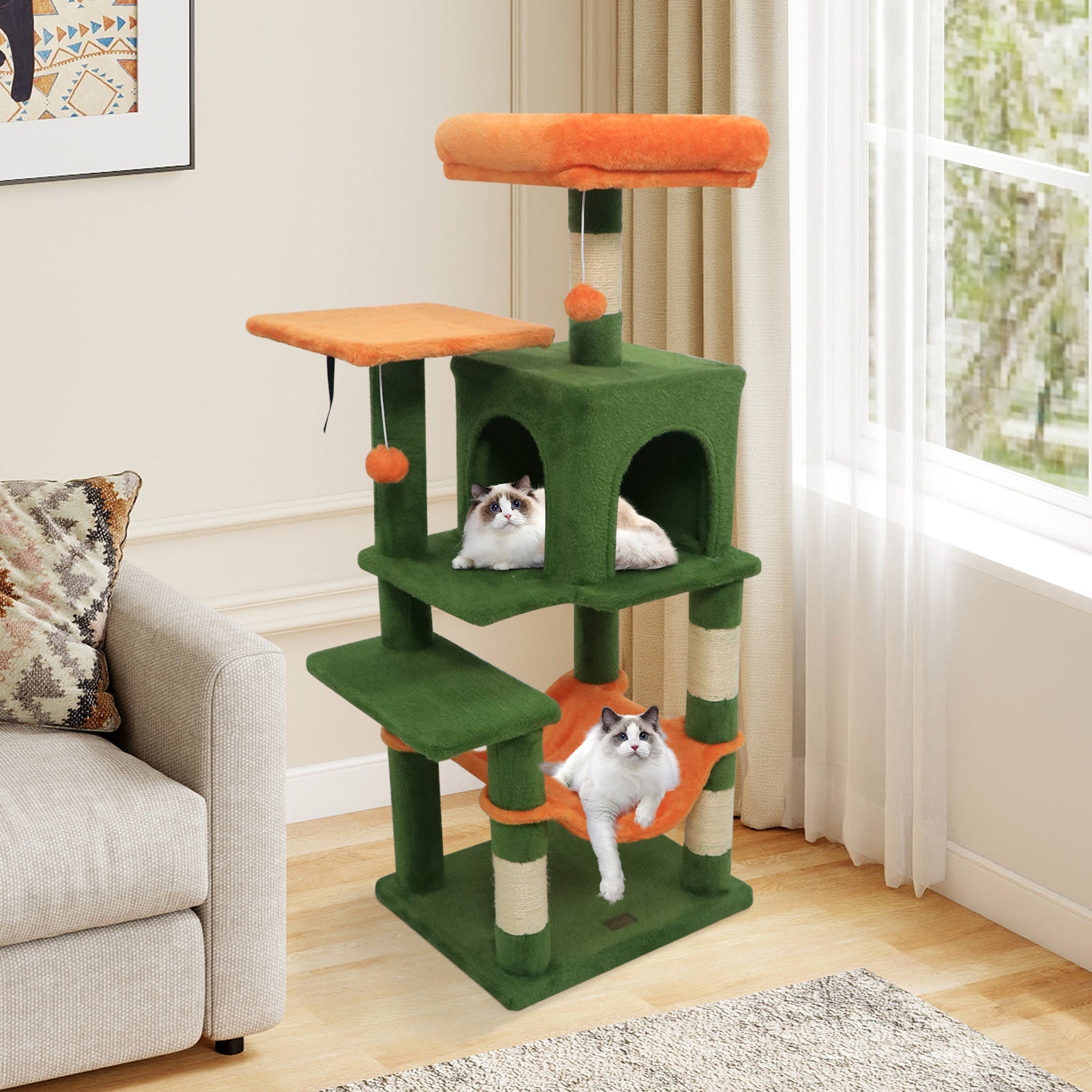 Multi-Level Cat Tower with 2-Door Condo and Padded Top Perch