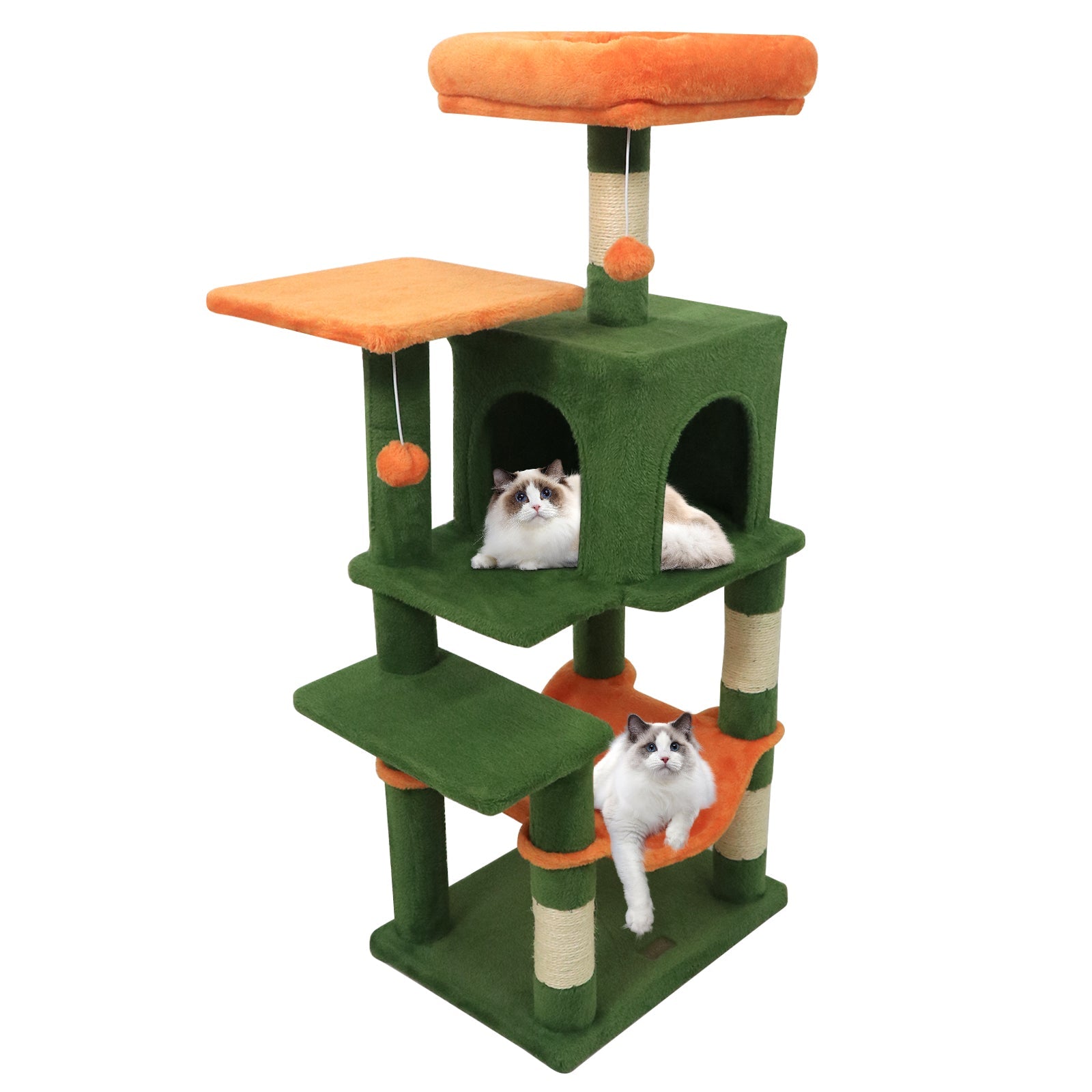 Multi-Level Cat Tower with 2-Door Condo and Padded Top Perch Green