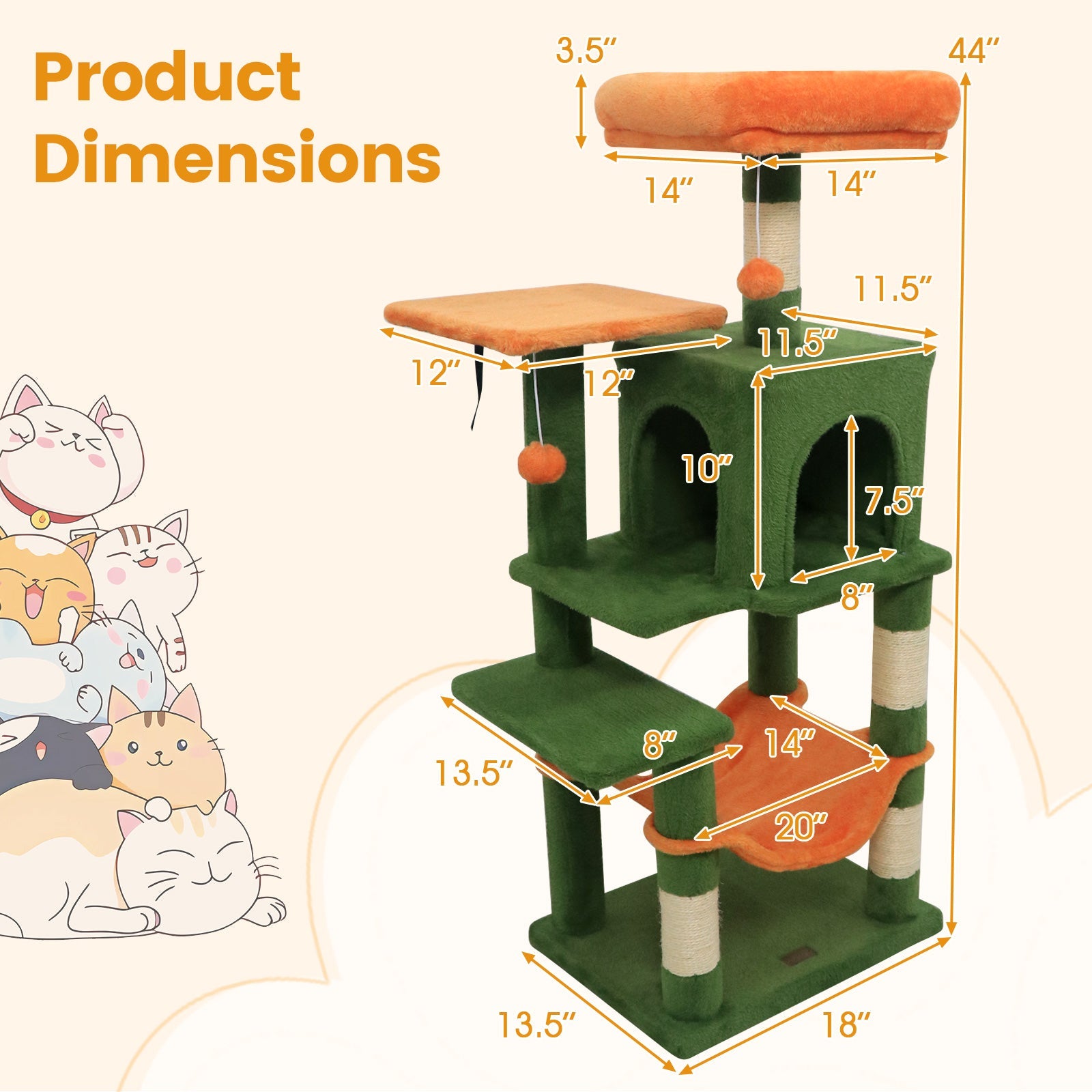 Multi-Level Cat Tower with 2-Door Condo and Padded Top Perch