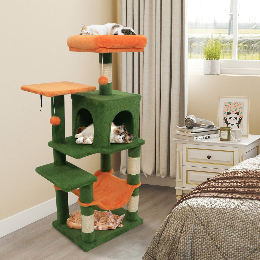 Multi-Level Cat Tower with 2-Door Condo and Padded Top Perch