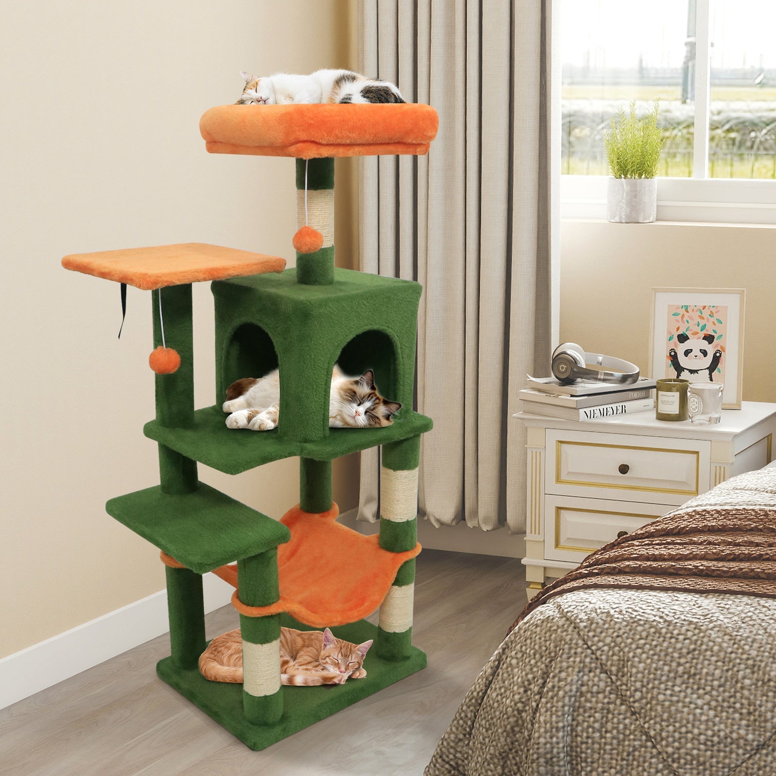 Multi-Level Cat Tower with 2-Door Condo and Padded Top Perch