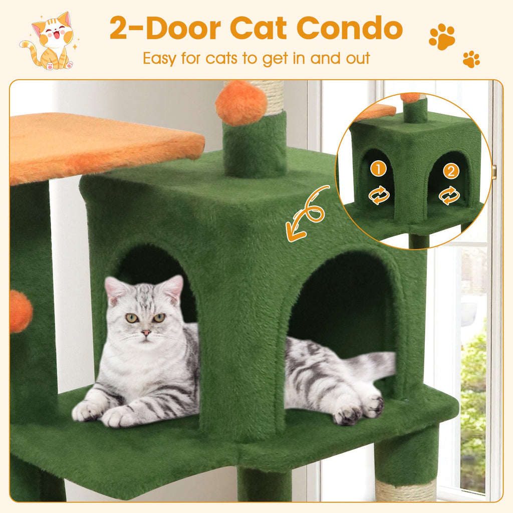 Multi-Level Cat Tower with 2-Door Condo and Padded Top Perch