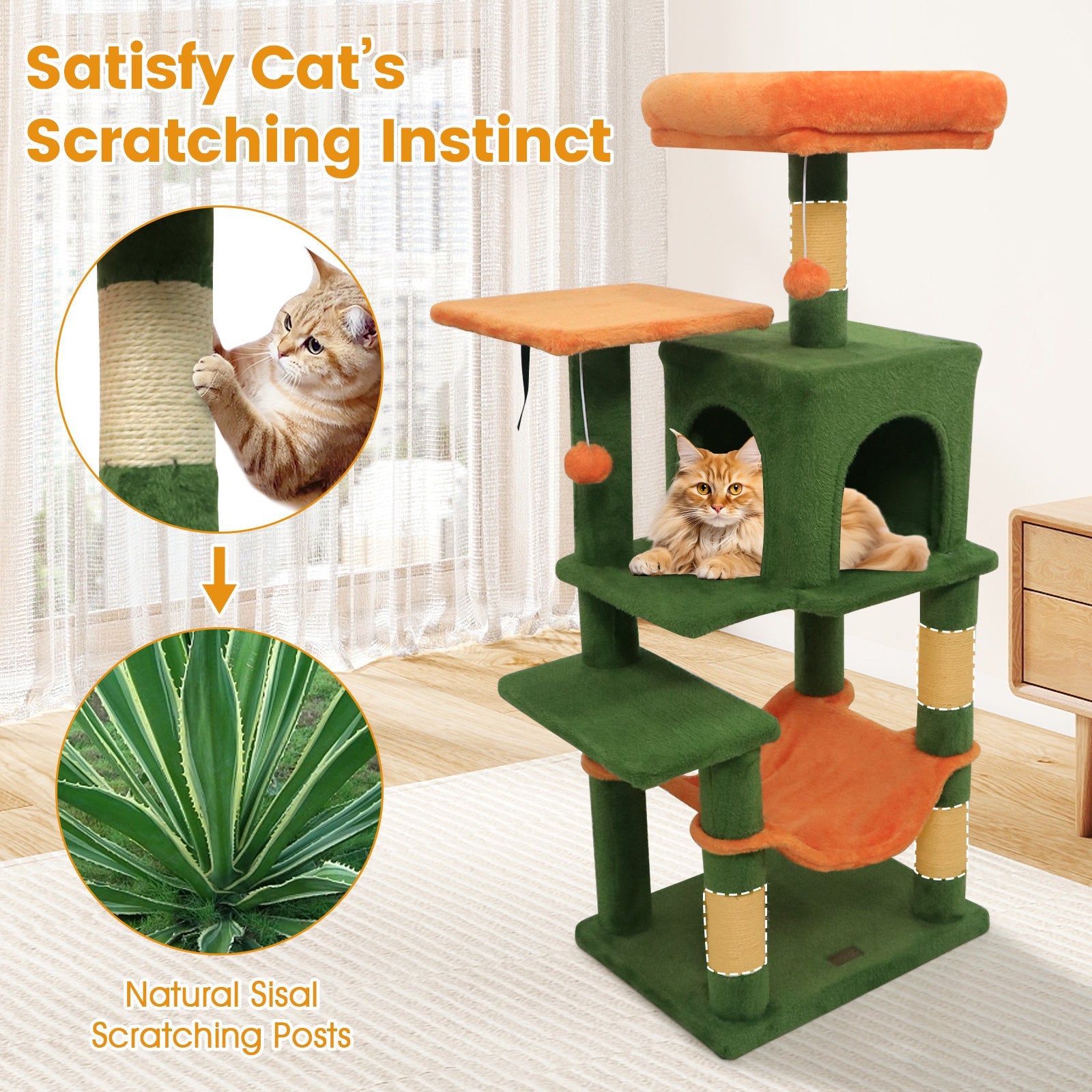 Multi-Level Cat Tower with 2-Door Condo and Padded Top Perch