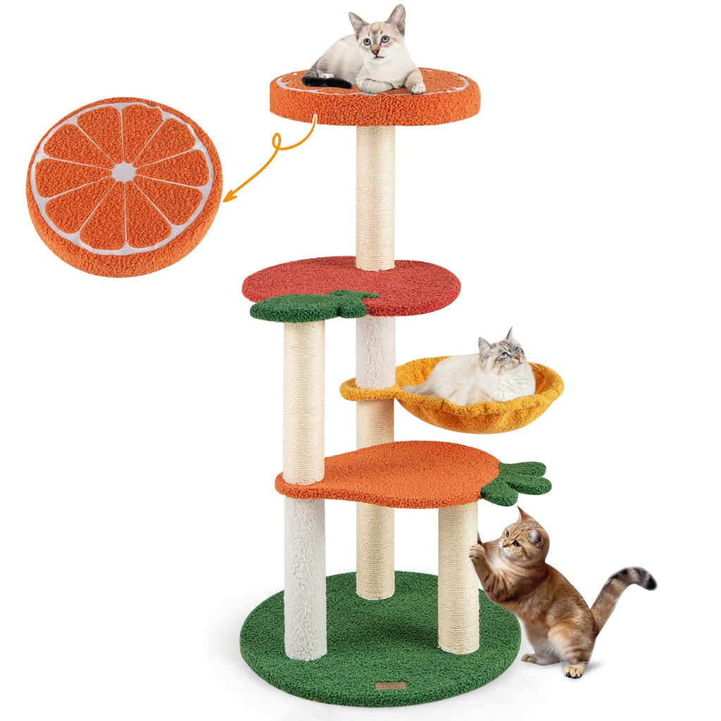 Multi-level Cat Tree Pet Activity Center with Fruit-shaped Platforms-Red and Orange Default Title