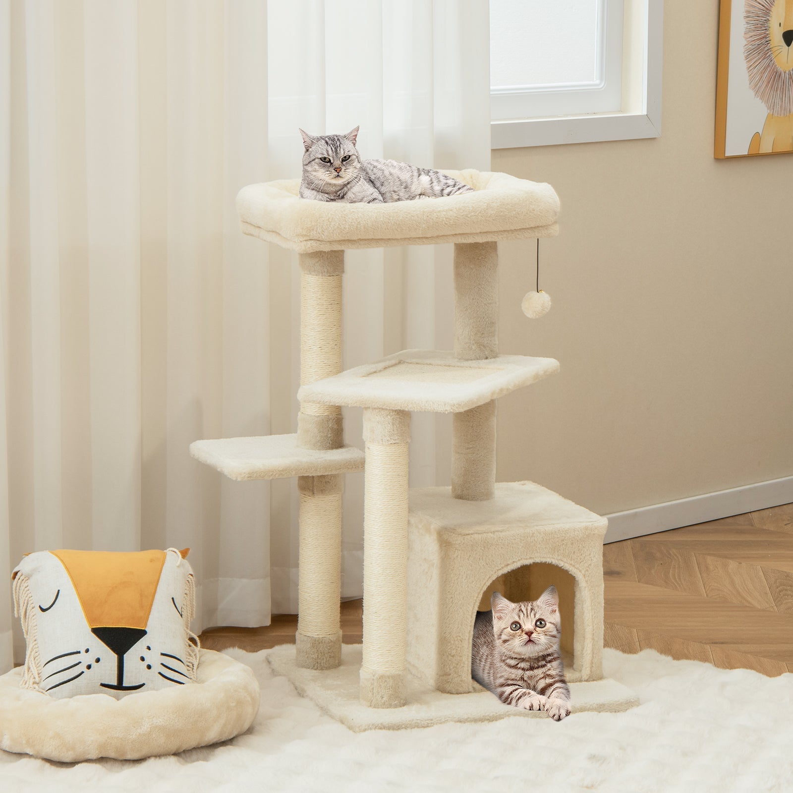 Cat Tree with Perch and Hanging Ball for Indoor Activity Play and Rest