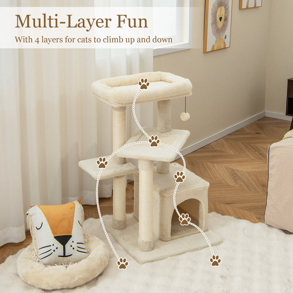 Cat Tree with Perch and Hanging Ball for Indoor Activity Play and Rest