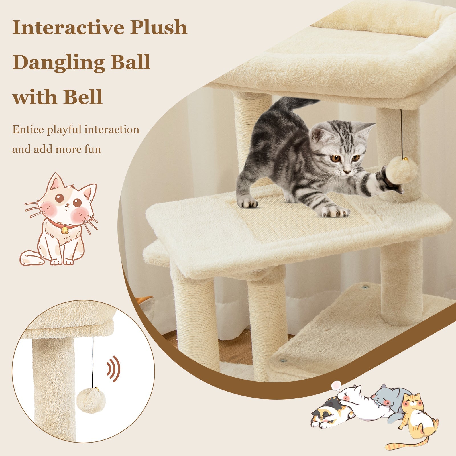 Cat Tree with Perch and Hanging Ball for Indoor Activity Play and Rest