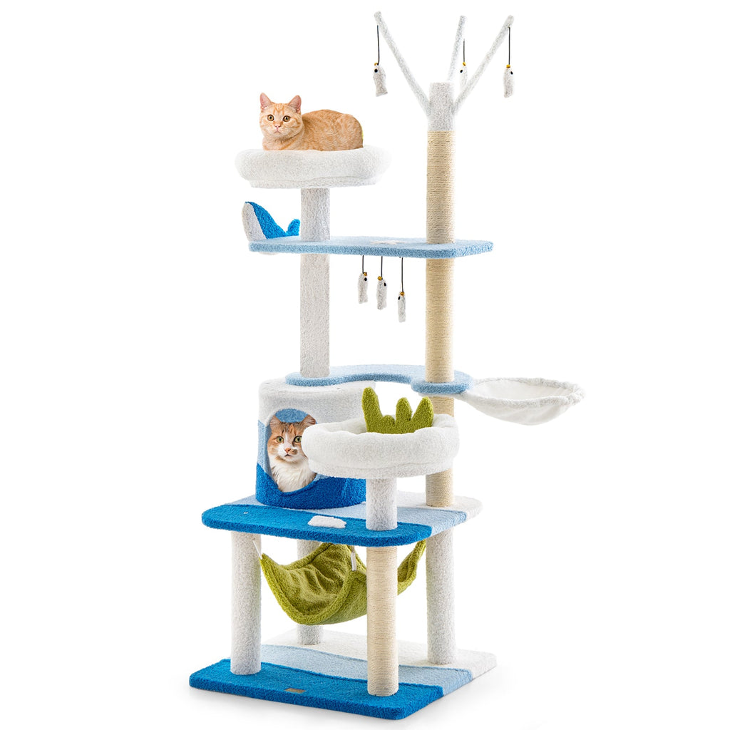Multi-level Cat Tower with Sisal Covered Scratching Posts-Blue Default Title