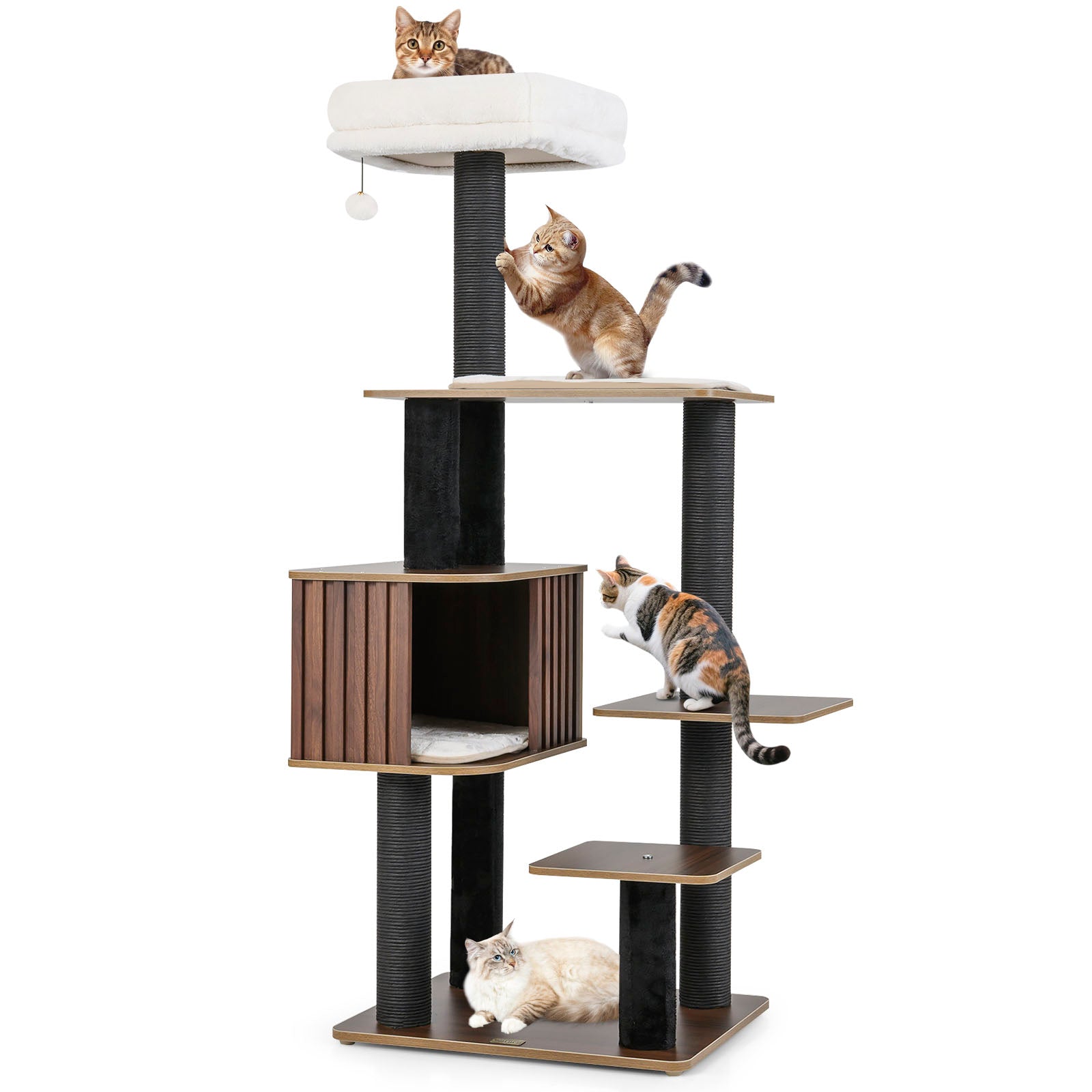 Multi-level Cat Tree for Indoor Cat 59.5 inch Tall Cat Tower with Cushion Top Perch