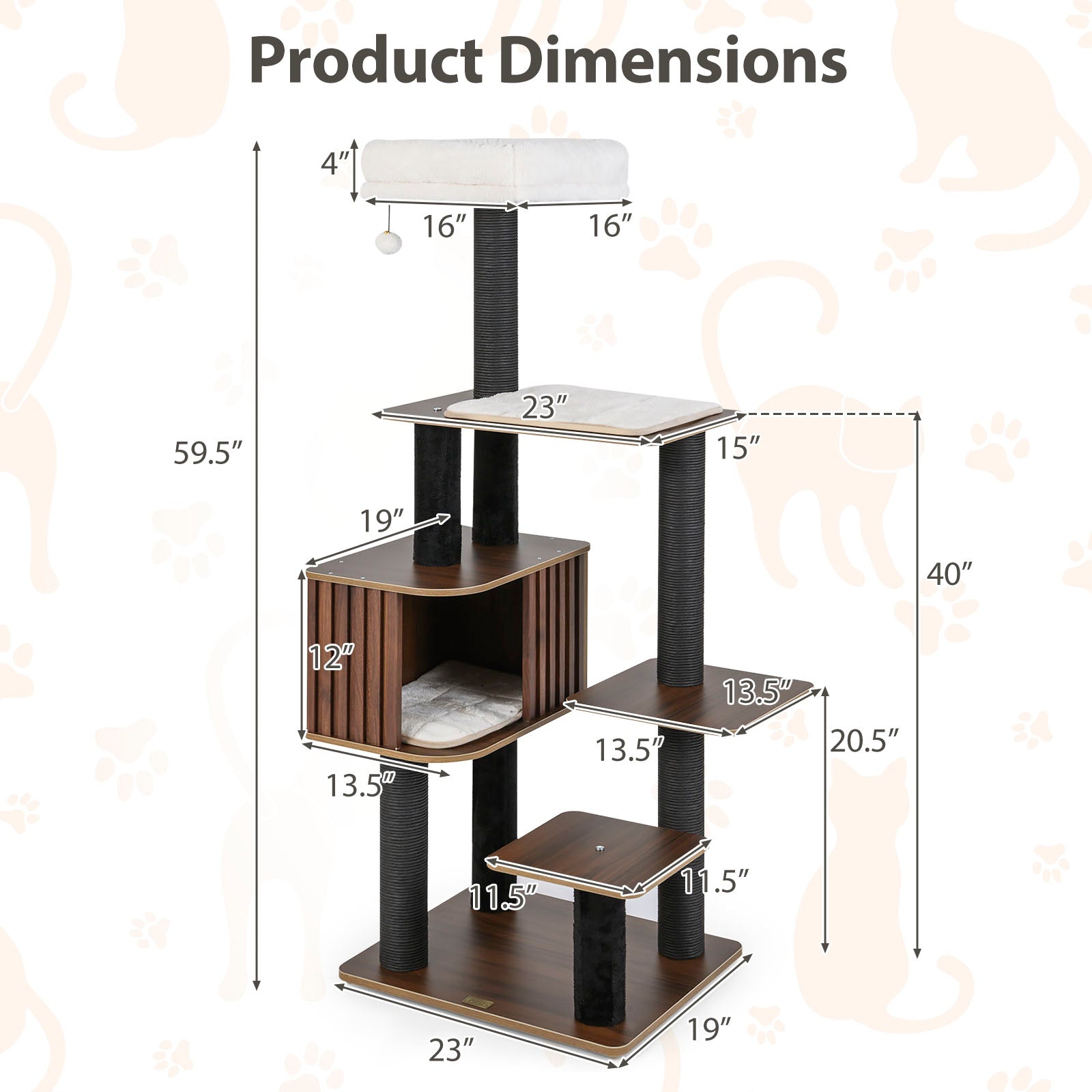 Multi-level Cat Tree for Indoor Cat 59.5 inch Tall Cat Tower with Cushion Top Perch