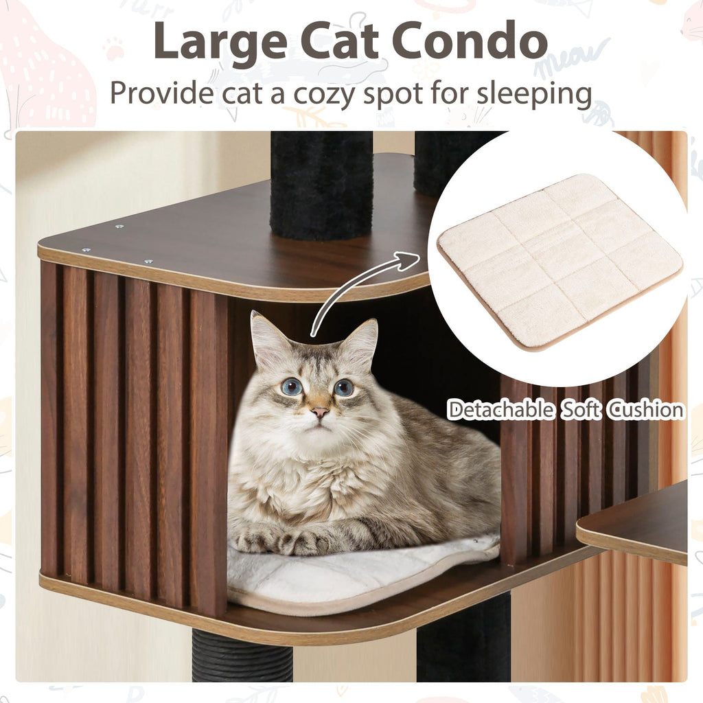 Multi-level Cat Tree for Indoor Cat 59.5 inch Tall Cat Tower with Cushion Top Perch