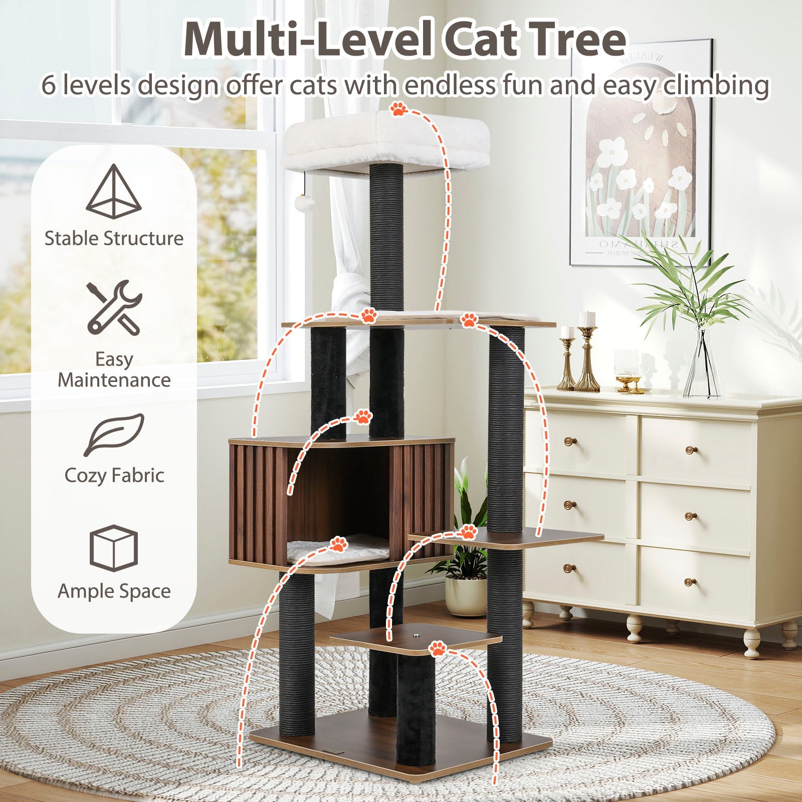 Multi-level Cat Tree for Indoor Cat 59.5 inch Tall Cat Tower with Cushion Top Perch