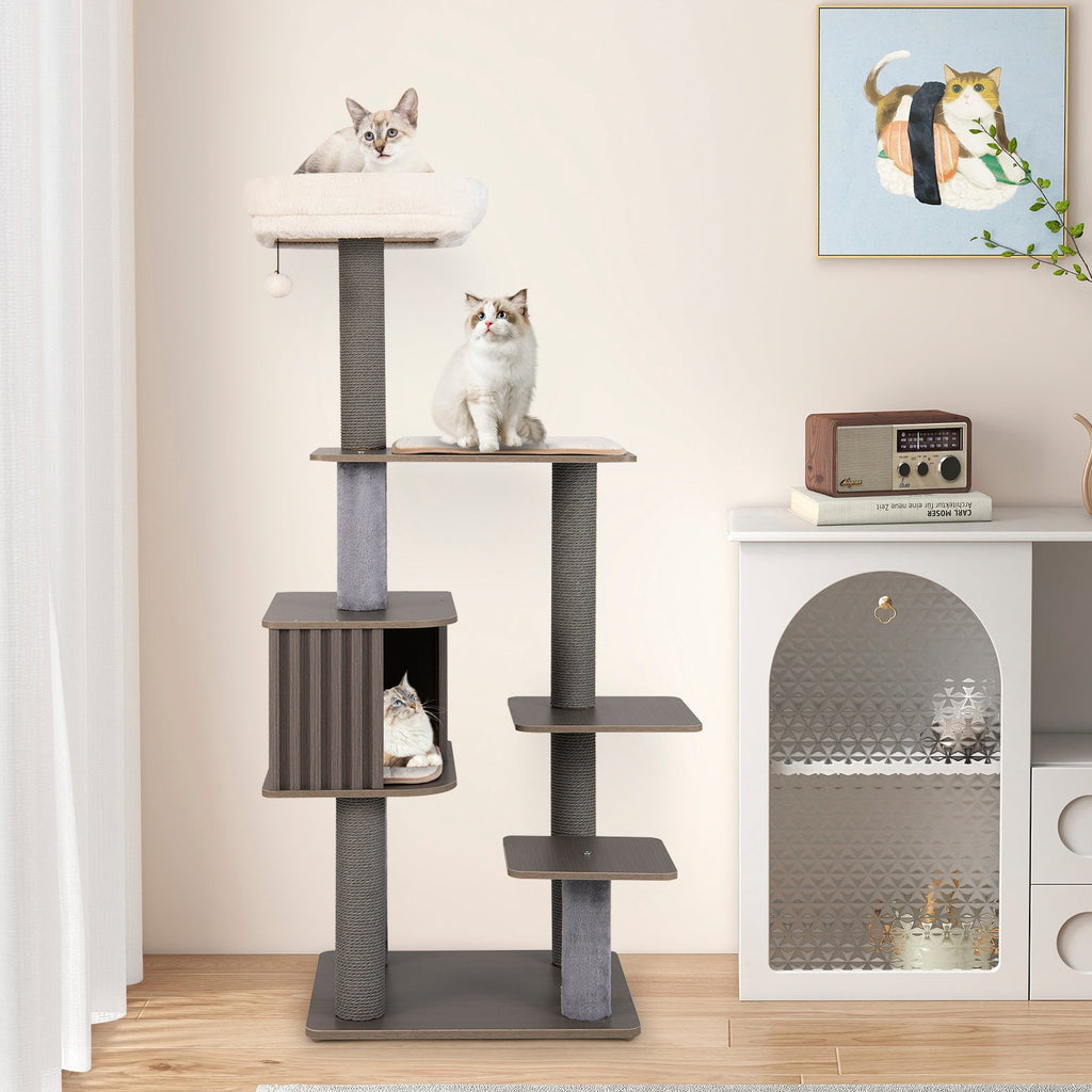 Multi-level Cat Tree for Indoor Cat 59.5 inch Tall Cat Tower with Cushion Top Perch
