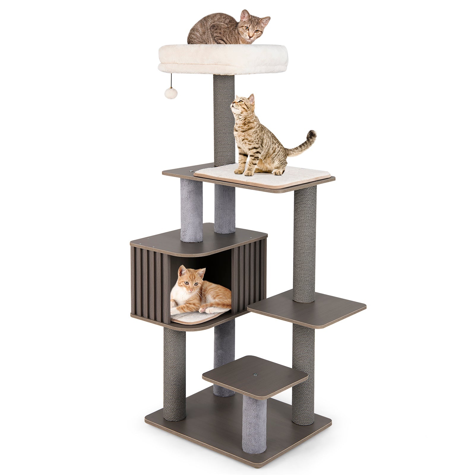 Multi-level Cat Tree for Indoor Cat 59.5 inch Tall Cat Tower with Cushion Top Perch Gray