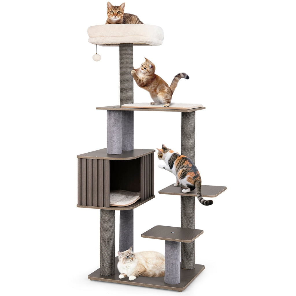 Multi-level Cat Tree for Indoor Cat 59.5 inch Tall Cat Tower with Cushion Top Perch