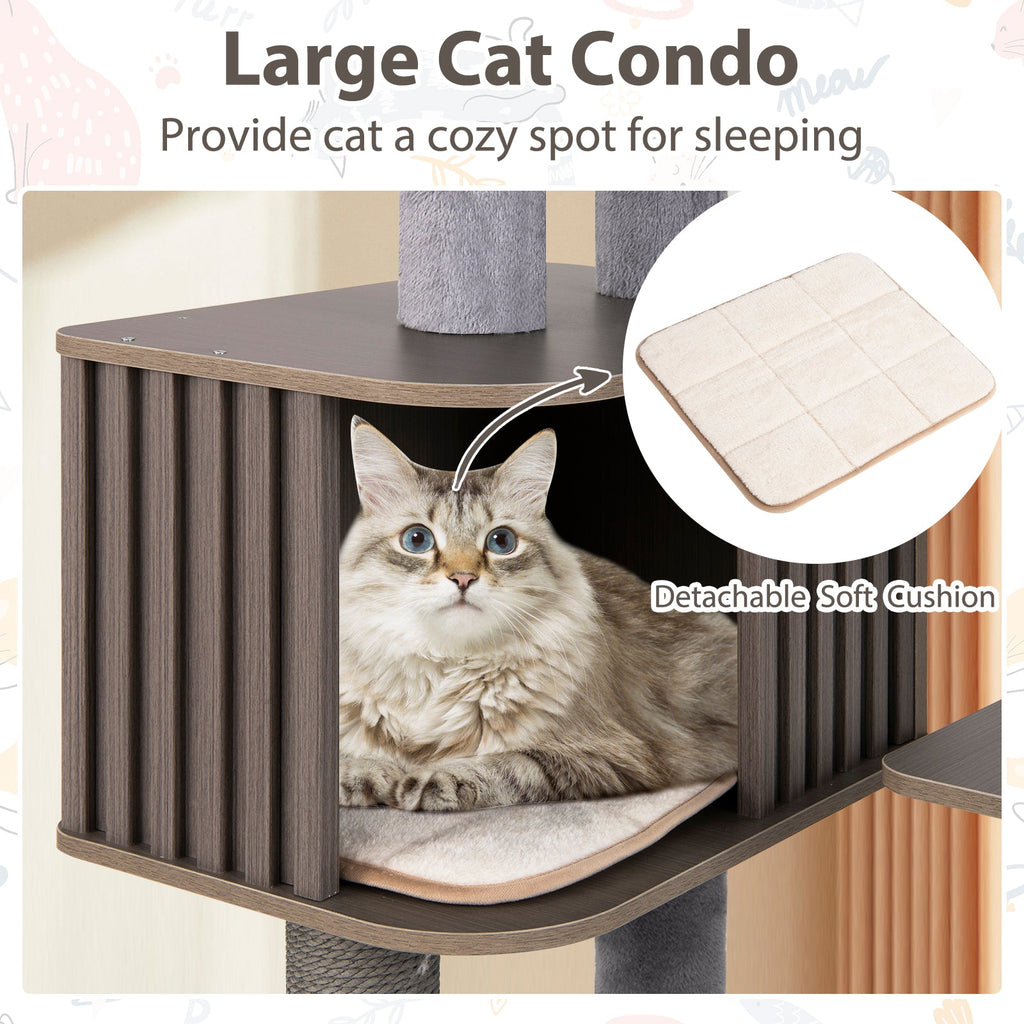 Multi-level Cat Tree for Indoor Cat 59.5 inch Tall Cat Tower with Cushion Top Perch