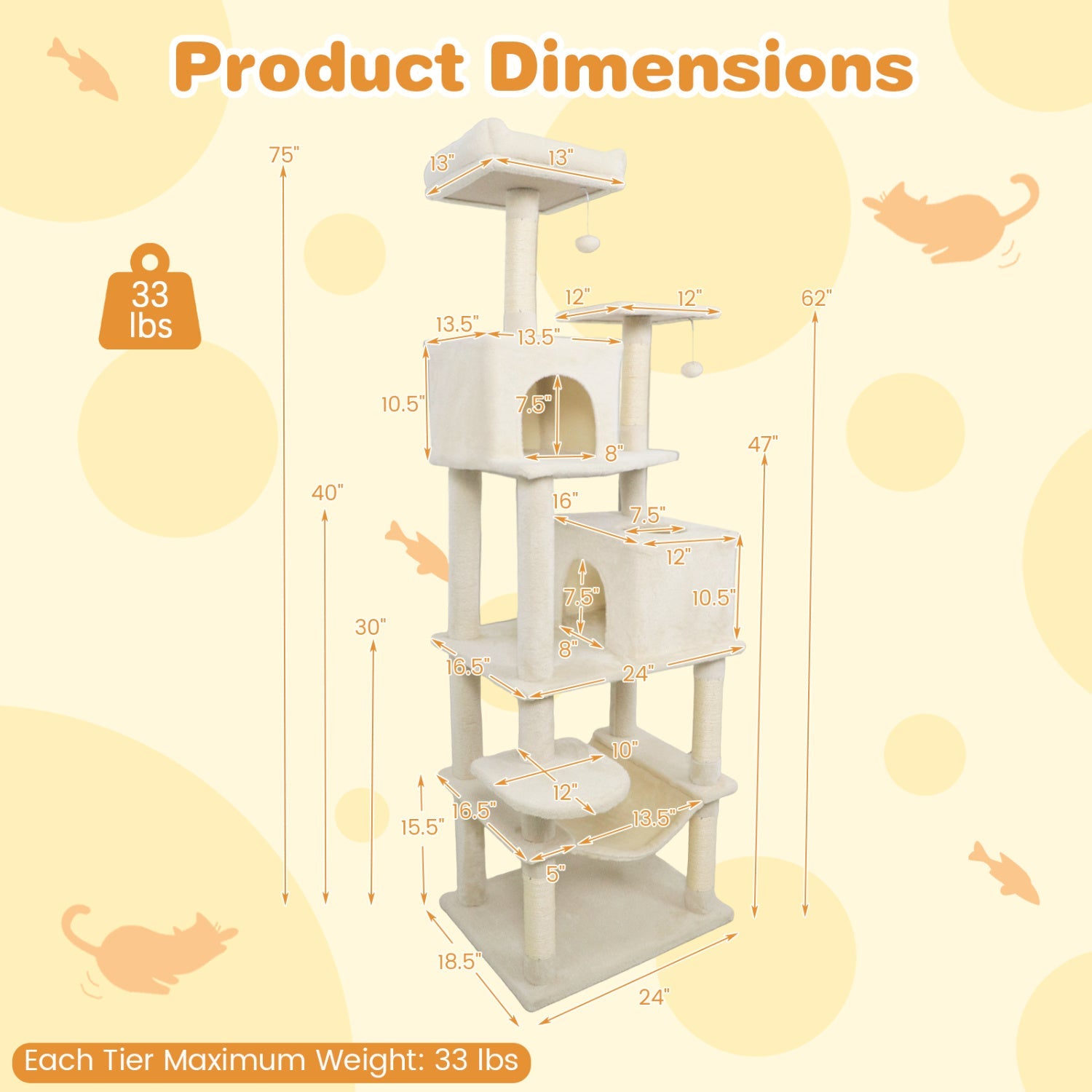 Multi-level Cat Tree Modern Cat Tower with Upholstered Perch and 2 Cat Condo