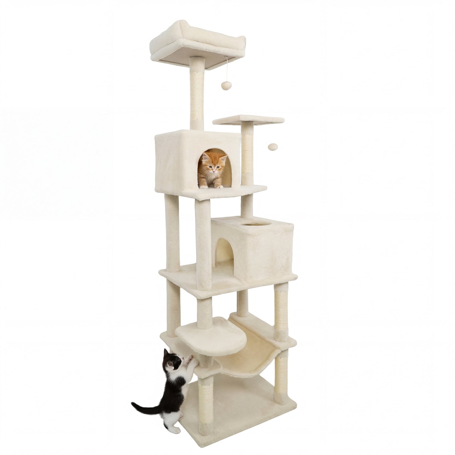 Multi-level Cat Tree Modern Cat Tower with Upholstered Perch and 2 Cat Condo Beige