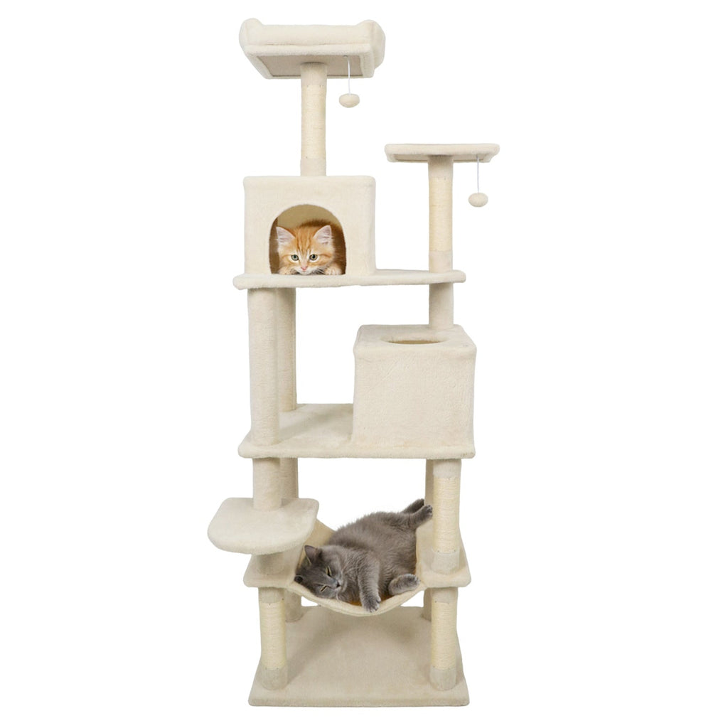 Multi-level Cat Tree Modern Cat Tower with Upholstered Perch and 2 Cat Condo