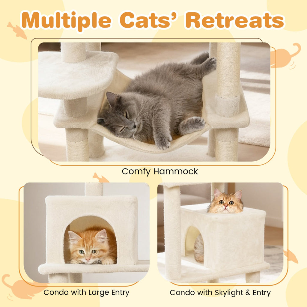 Multi-level Cat Tree Modern Cat Tower with Upholstered Perch and 2 Cat Condo