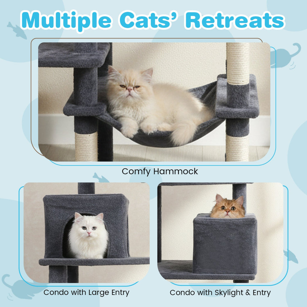 Multi-level Cat Tree Modern Cat Tower with Upholstered Perch and 2 Cat Condo