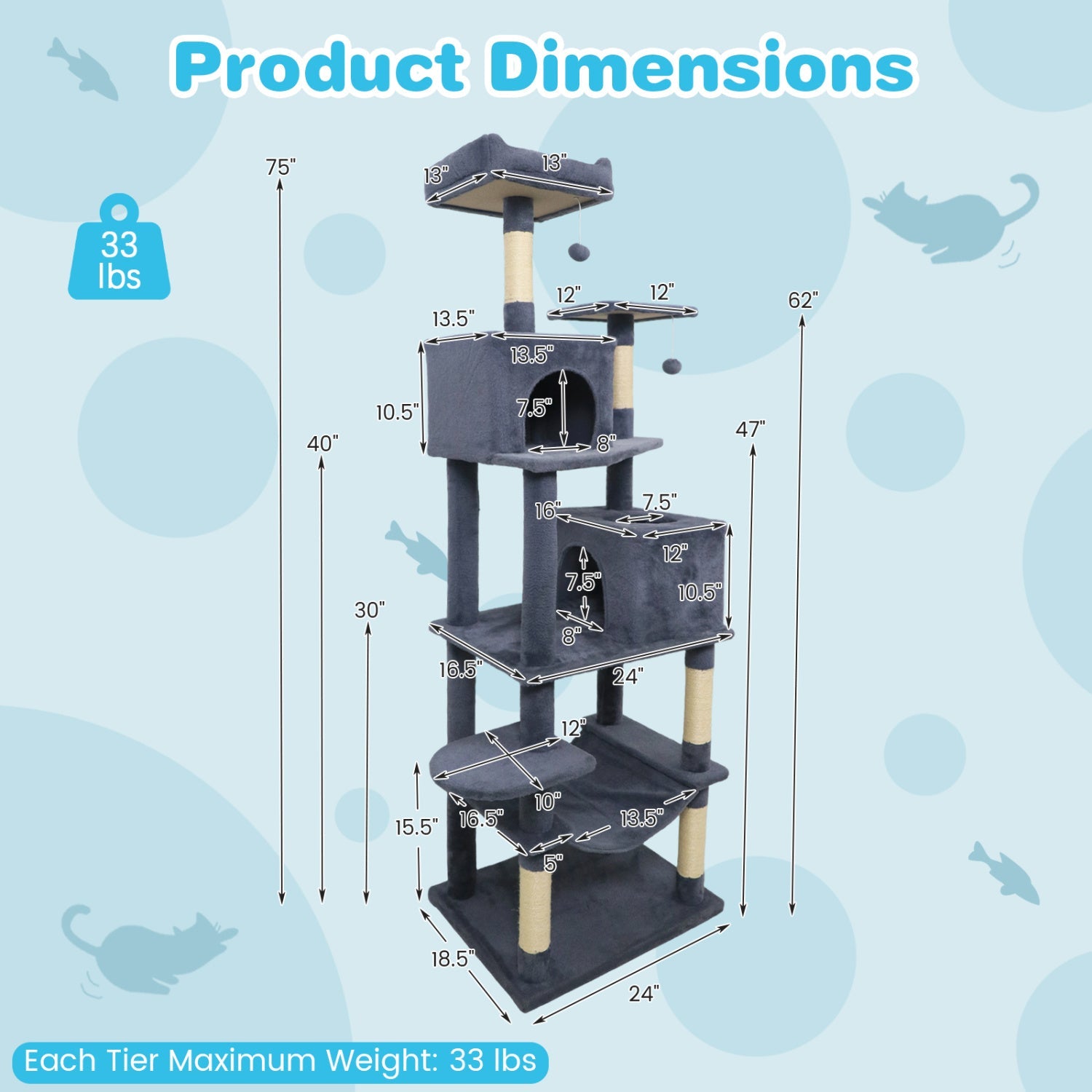 Multi-level Cat Tree Modern Cat Tower with Upholstered Perch and 2 Cat Condo